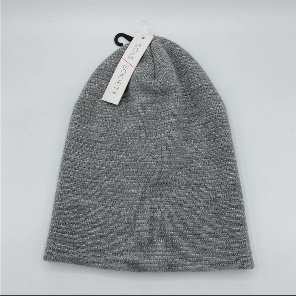 Sole Society Grey Silver Knir Cuffed Beanie